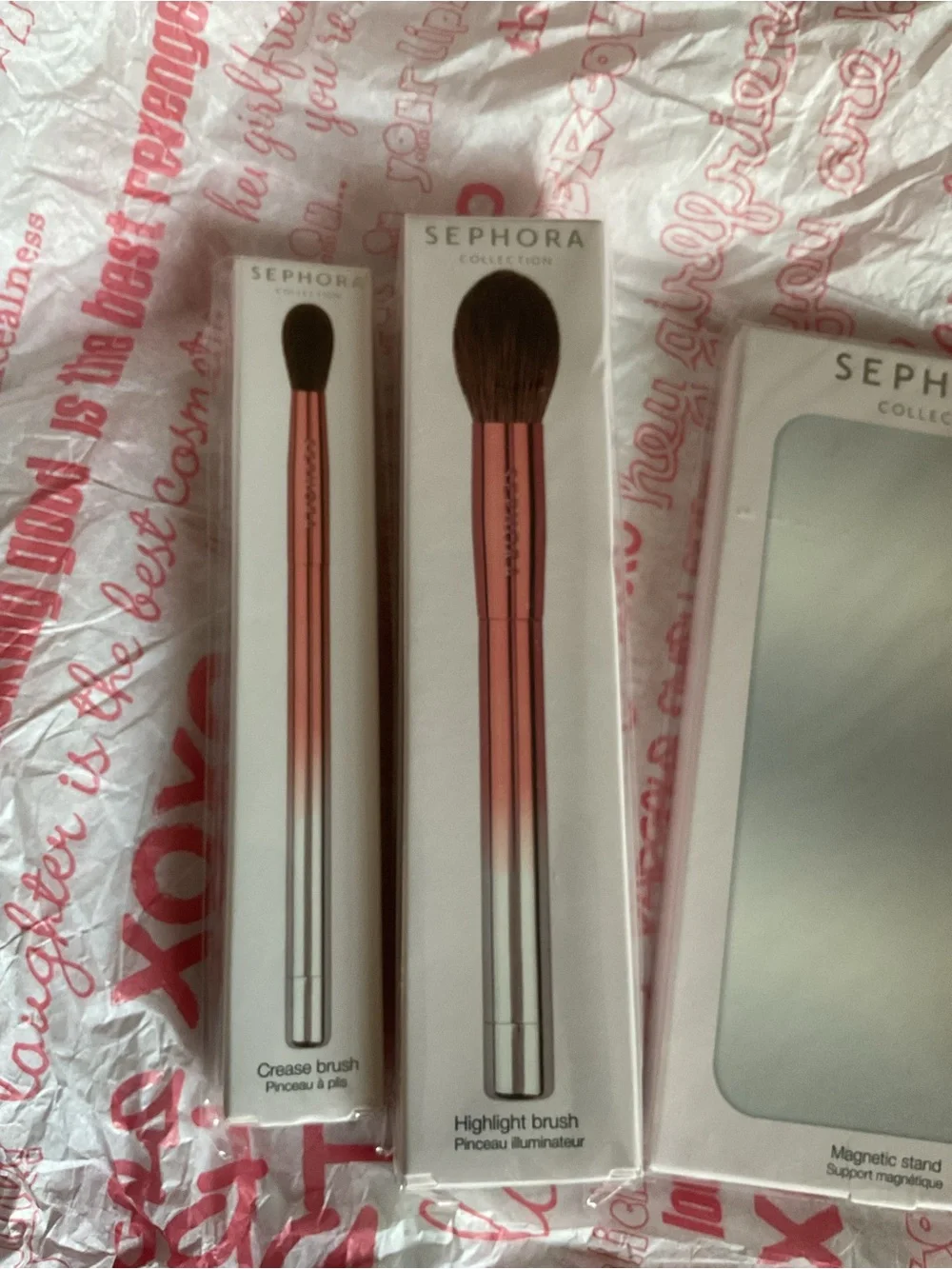 Sephora Rose Gold and Silver Magnetic Makeup Brush Set with Compact Mirror